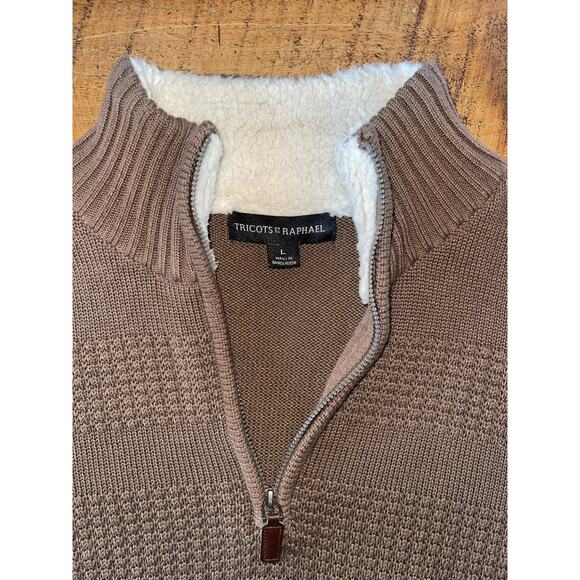 Mens Tricots St Raphael Brown Collared Quarter Zip Long Sleeve Sweater Size L - Picture 3 of 6